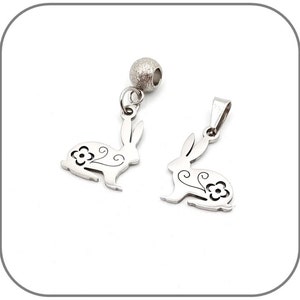 Small Rabbit Flower Charm Pendant Stainless Steel Silver for Necklace or Bracelet for Women or Girls Steel Chain Option