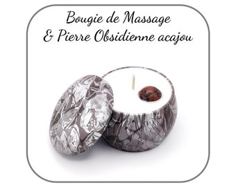 Bougie de Massage Obsidienne acajou Pierre naturelle, Véritable Soin pour la peau, Fait Maison, Ingrédients Naturels - Cadeau pour couple