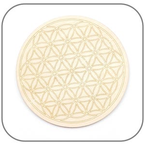 Flower of Life Disc, Linden Wood, 10cm. Purification and recharging of natural stones. Energizing of water and food.