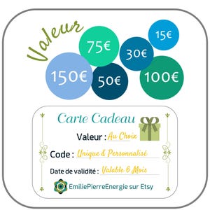 Carte Cadeau numérique - Valeur au choix - Boutique de bijoux Fait Main EmiliePierreEnergie Idée Cadeau Dernière Minute pour femme