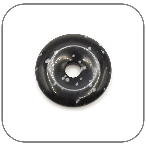 Pendentif Donut Pierre naturelle 3cm Obsidienne Mouchetée Noire Point gris pour homme ou femme Option fil de cuir ou chaîne acier