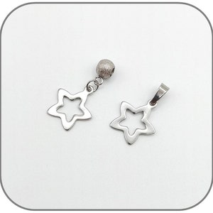 5-pointed Star Charm Pendant Stainless steel silver for necklace, bracelet, key ring Steel chain option