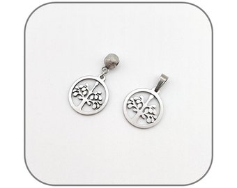 Round Flat Stainless Steel Tree of Life Charm Pendant in Silver for Necklace or Bracelet (Optional Steel Chain)