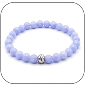 Tiras de pulseira de ágata tingidas de azul Pedra natural redonda 6-8mm para mulheres - Conta de aço prateado - Comprimento à sua escolha