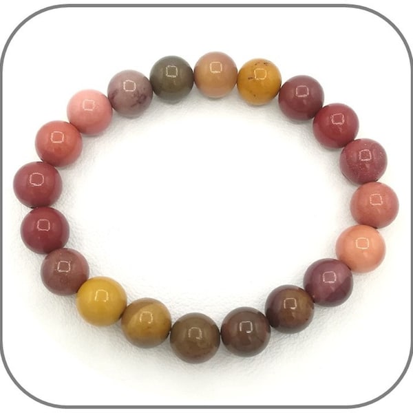 Bracelet Jaspe Mookaite Jaune vert rose Mokaite Pierre naturelle 8mm lisse et ronde pour femme ou homme Longueur au choix