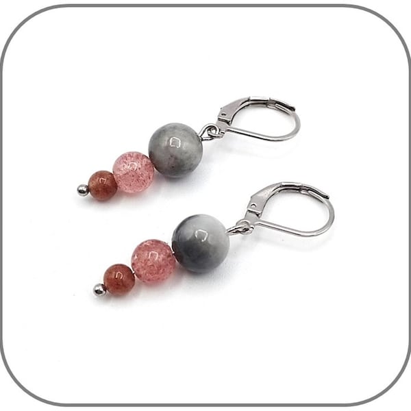 Acier au choix Boucles d'oreilles Clairvoyance Pierre naturelle Œil d'aigle Quartz fraise Aventurine pourpre 4-6-8mm pour femme