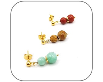 Natural Stone Earrings 6mm and 8mm for Women | 18k Gold Plated Steel - Choice of Stone