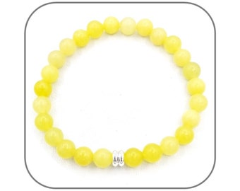 Bracelet Jade jaune Pierre naturelle 6mm lisse et ronde pour homme ou femme - Perle argent ou dorée - Longueur au choix