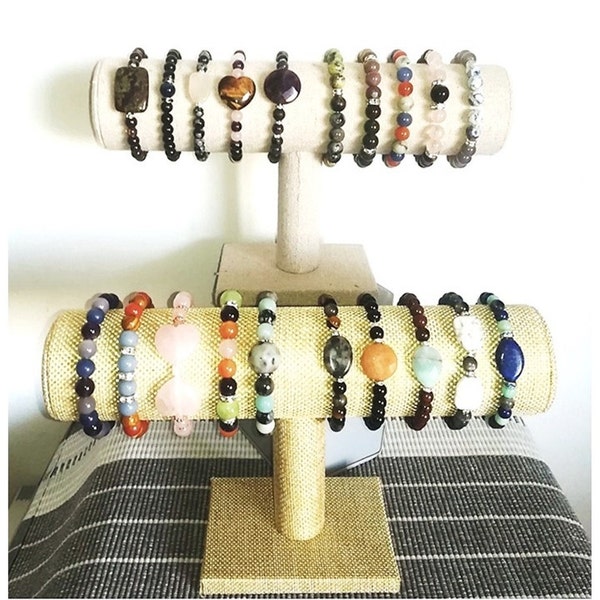 Présentoir Jonc pour Bracelets en coton ou toile de jute - Support horizontal Forme T - Idée cadeau pour femme