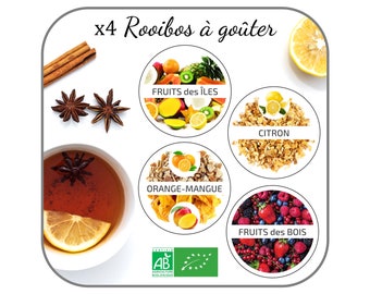 Lot x4 Rooibos Bio Fruits des îles, Orange-Mangue, Citron, Fruits des Bois Infusion sans théine