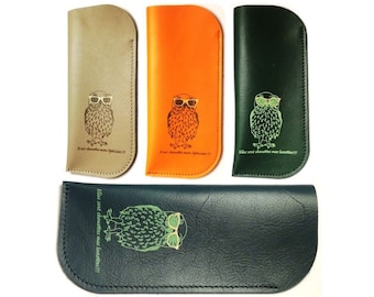 Semi-rigid Glasses Case Quality Leather Printed Owl Owl Pattern for men or women - Color of your choice