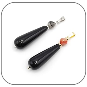 オニキスペンダント 天然石 ティアドロップ 30mm パール 6mm シルバーまたはゴールドスチール 女性用