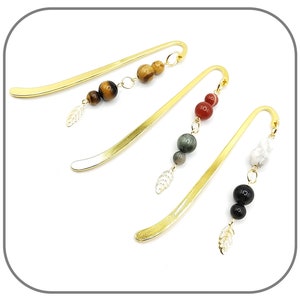 Gold bookmark, natural stone 8-6mm (your choice), customizable for women. A practical and useful gift idea.