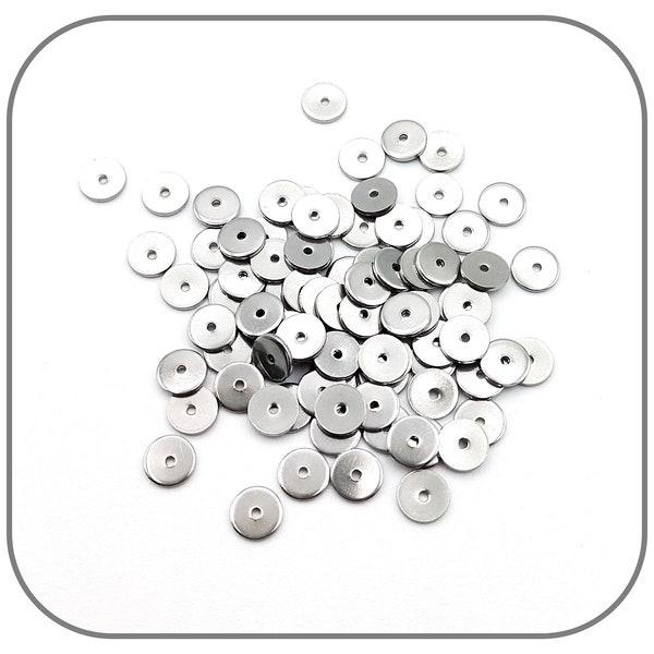 Lotx10 Rondelle Disque Acier inoxydable argent Taille 6x0.7mm trou 1mm pour création de bijoux Intercalaire de Perle