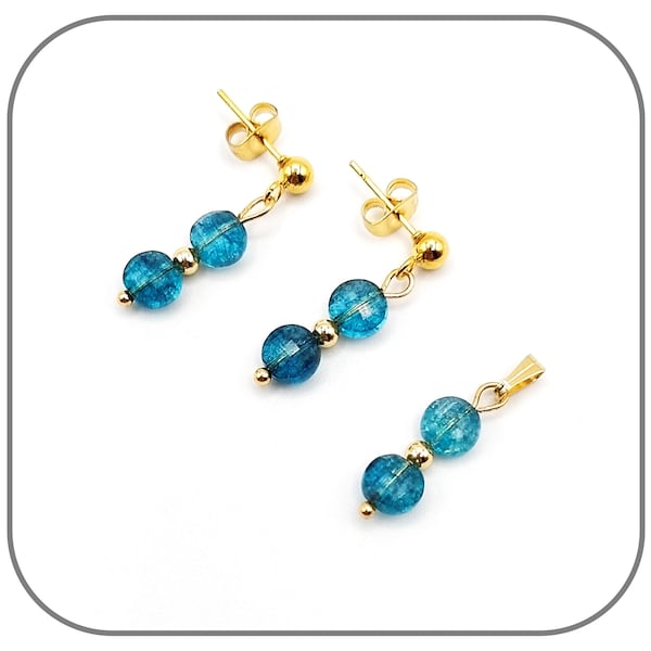 Parure Acier doré Cyanite Pierre naturelle rond plat facettes 6x4mm Ensemble Collier, Pendentif et Boucles d'oreilles pour femme