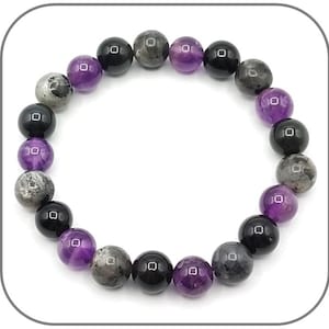 Spiritual Awakening Bracelet Amethyst Obsidian Labradorite Natural Stone 4-6-8-10 mm for women or men, Length of your choice