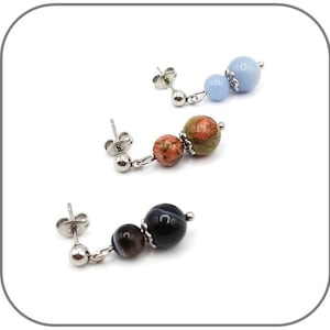 Naturstensörhängen i 6mm och 8mm för kvinnor, försilvrat stål - Flower Corolle