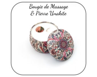 Bougie de Massage Unakite Pierre naturelle, Véritable Soin pour la peau, Fait Maison, Ingrédients Naturels - Cadeau pour couple