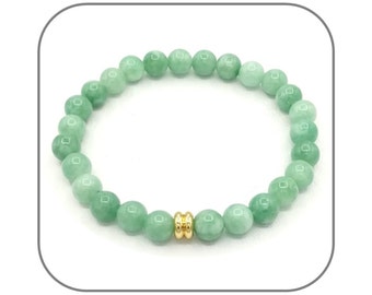 Myanmar Jade Bracelet 6-8mm Smooth, Round Natural Turquoise Green Stone - Silver or Gold Bead - Length of your choice