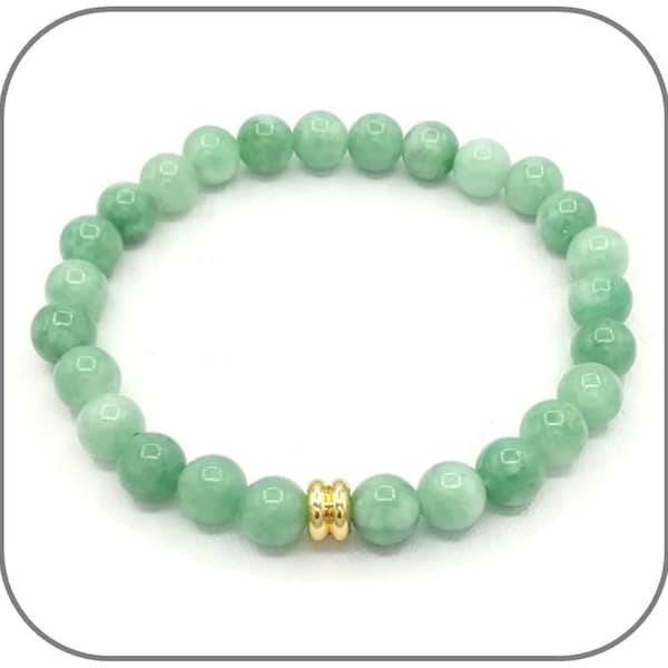 Bracelet 6mm ou 8mm Jade Myanmar Pierre naturelle lisse et ronde vert turquoise - Perle argent ou dorée - Longueur au choix