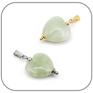 Jade-Jadeite Natural Stone Heart Pendant 15mm for Women - Silver or Gold Steel Matching Steel Chain Option
