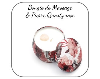 Bougie de Massage Quartz rose Pierre naturelle, Véritable Soin pour la peau, Fait Maison, Ingrédients Naturels - Cadeau pour couple