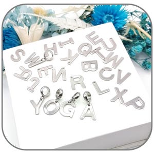Steel Alphabet Charm Pendant Letter of your choice A B C D E F G H I J K L M N O P Q R S T U V W X Y Z | Steel chain option
