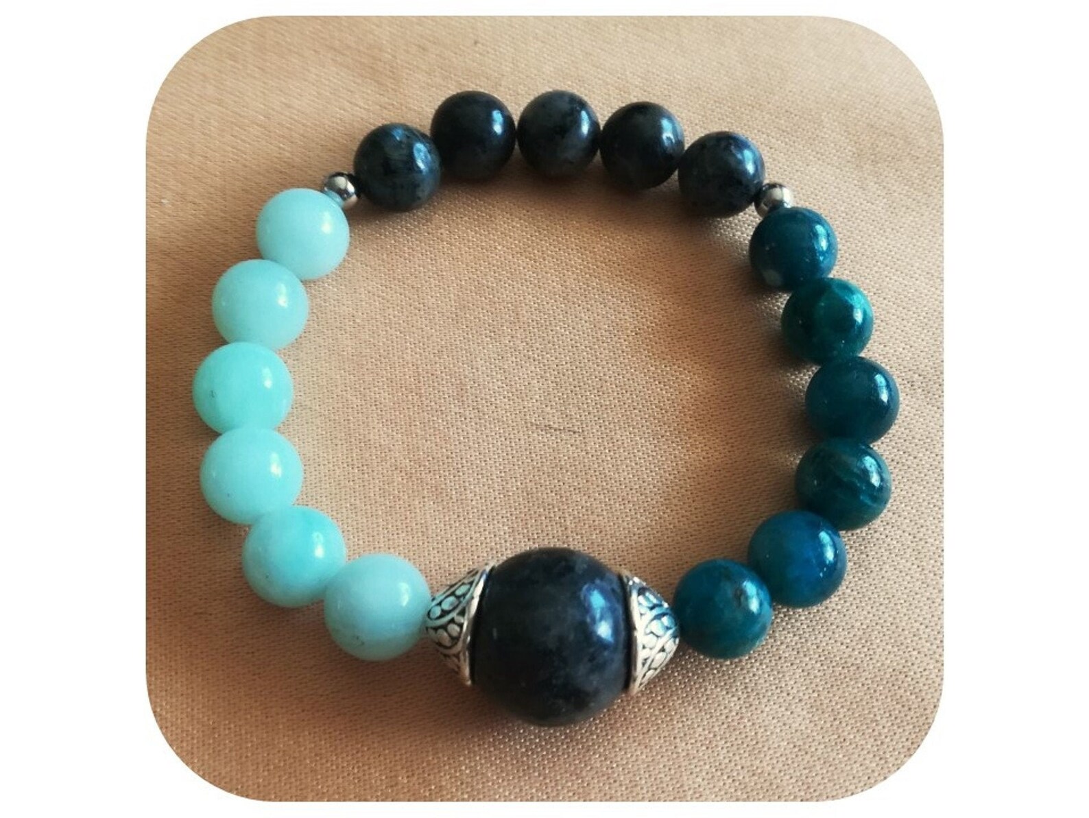 Apatite & Amazonite (2 In 1) Double Layered Fine Silver Neckchain - Stones For Empathy & Compassion