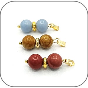 Gold-plated steel pendant with 2 natural stones 8mm of your choice for women - 18k gold-plated steel chain option