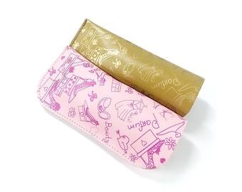 Semi-rigid Glasses Case Quality Leather Printed Pattern Feminine accessories for women Color of your choice