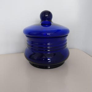 Austrian Blue Glass Lidded Jar, Candy Dish. Stunning Deep Blue Colour, Ribbed at Top. Beautiful Condition. Perfect Home Decor