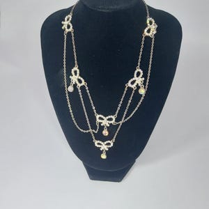 Diamante Bow Necklace: Interlocking Strand Party Jewelry