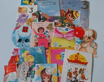 Tarjetas de cumpleaños vintage de los años 60: de 3 a 5 años, manualidades efímeras (juego de 18)