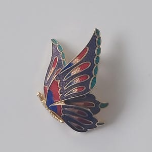 VIntage Enamel Layered Butterfly Brooch in Beautiful Jewel Colours of Red, Purple, Green & Blue. Lovely Condition. 1980s