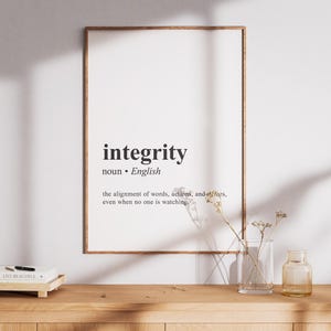 Integrity Definition Printable Wall Art, Inspirational Quote Poster, Minimalist Office Decor, Gift