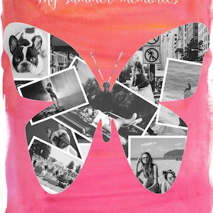 Beautiful butterfly shaped photo collage - custom made from your digital pictures