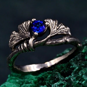 Bague unique en ginkgo biloba, bague bohème feuille de ginkgo, bijoux botaniques en argent pour les amoureux de la nature
