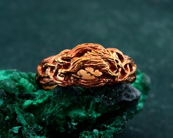 Handcrafted Bronze Wolf Ring, Organic Design Rustic Statement Jewelry in Sterling Silver
