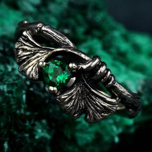 Bague feuille bohème avec breloque en argent, bague feuille bohème feuille de ginkgo, bijoux botaniques en argent pour les amoureux de la nature