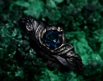 London Blue Topaz Braided Leaf Braided Ring in Sterling Silver — Birthday Gift