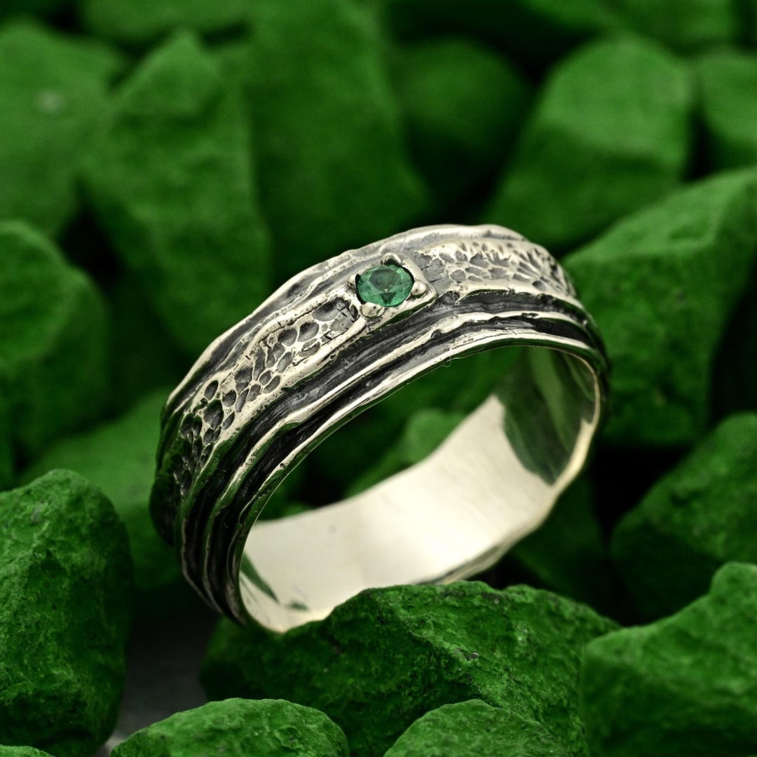 Emerald Nature-inspired Wedding Band in Sterling Silver — Personalized ...
