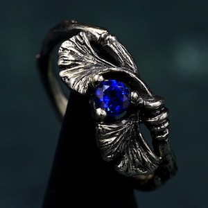 Bague feuille de ginkgo bohème, bijoux botaniques en argent pour les amoureux de la nature