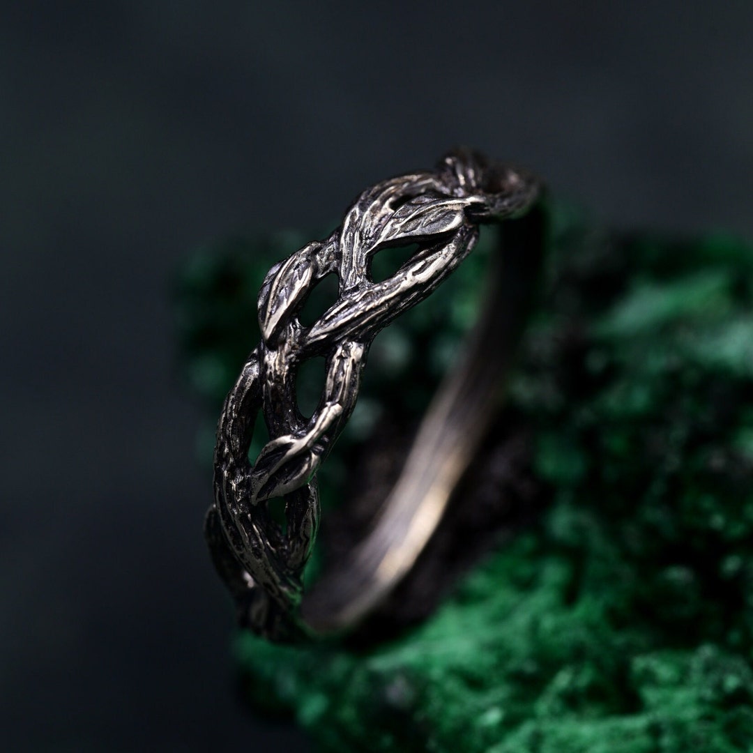 Nature-inspired Silver Ring, Braided Vine Design for Him & Her