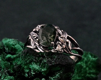 Silver Moss Agate Ring - Elegant Green Gemstone Band, Handcrafted Sterling Silver Jewelry, Unique Gift for Her