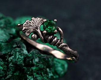 Woman Elvish Nature Bridal Ring, Unusual Silver Engagement Leaf Ring, Unique Nature Ring Dainty Branch and Leaf with Forest Theme