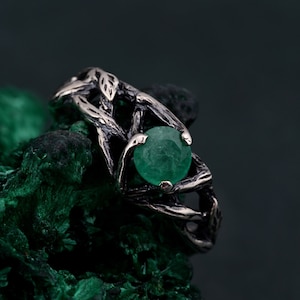 Einzigartiger Smaragd Wald Ring, Natur Themen Hochzeitsschmuck, Zweig-Ehering, Wald Natur inspiriert Schmuck