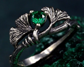 Unique Ginkgo Biloba Ring, Boho Ginkgo Leaf Ring, Silver Botanical Jewelry for Nature Lovers