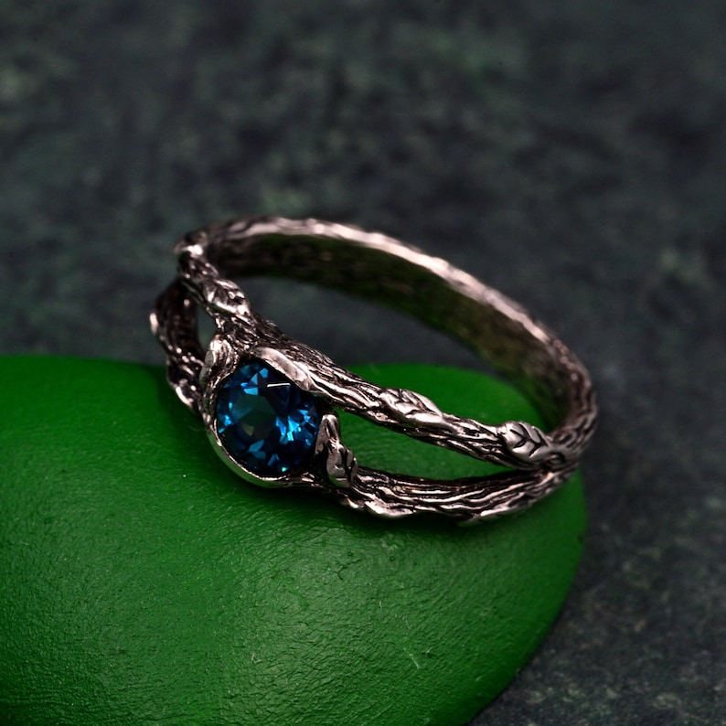 Unique London Blue Topaz Celtic Ring With Double Branch, Woodland ...