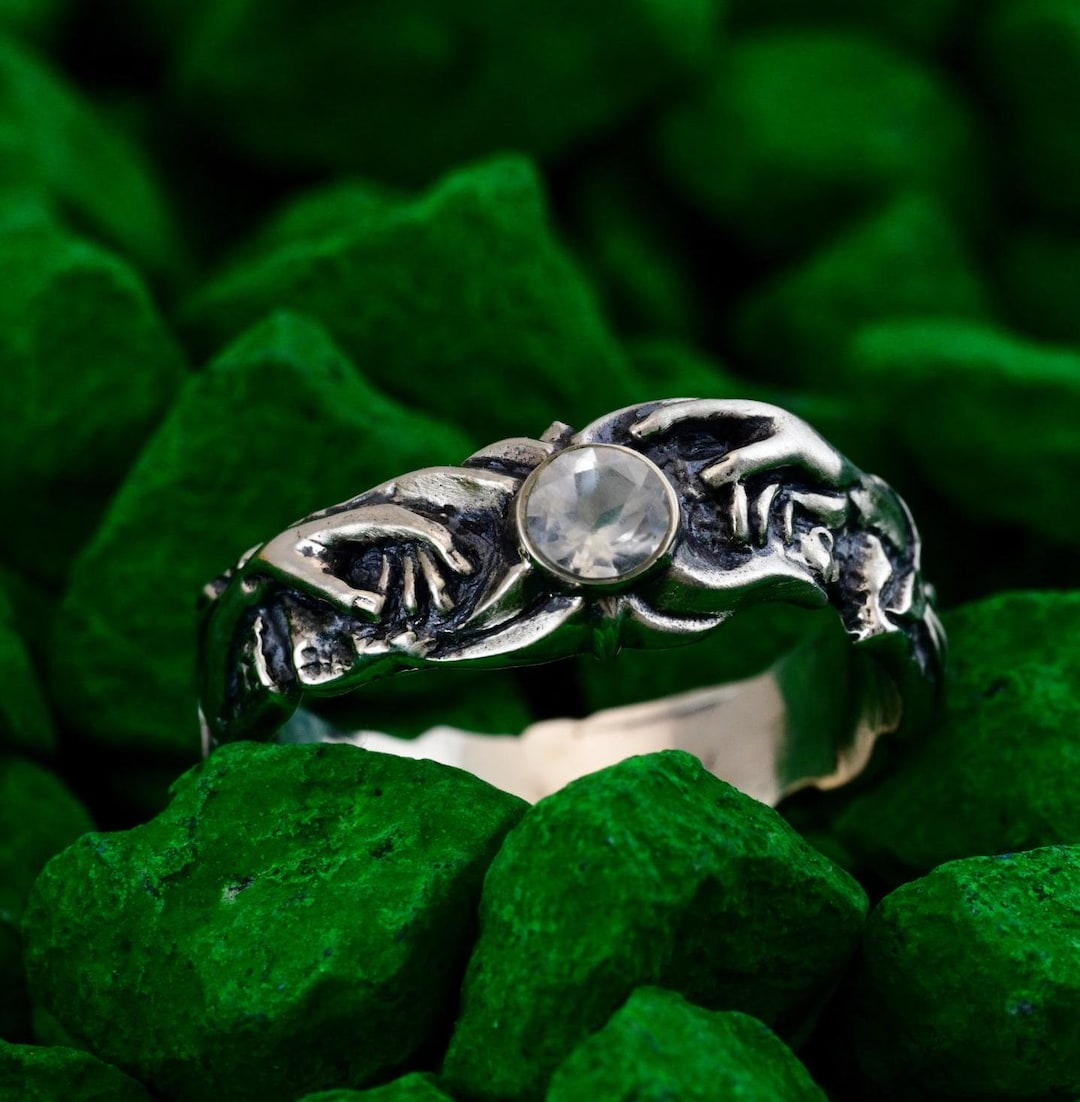 Sterling Silver Adam and Eve Ring Handmade Moonstone Jewelry