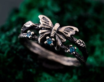 アクセサリー Tree Bench Ring / Silver Sterling Silver Butterfly Ring, Enchanted Forest Twisted